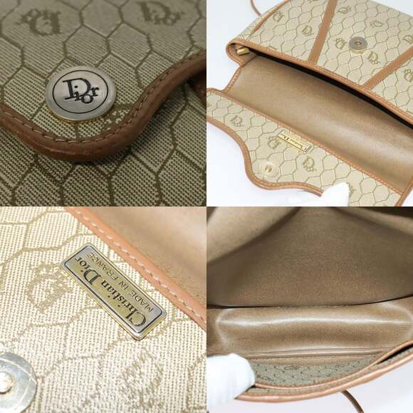 DIOR Honeycomb Canvas Shoulder Bag Pvc Beige Gold - Picture 11 of 12